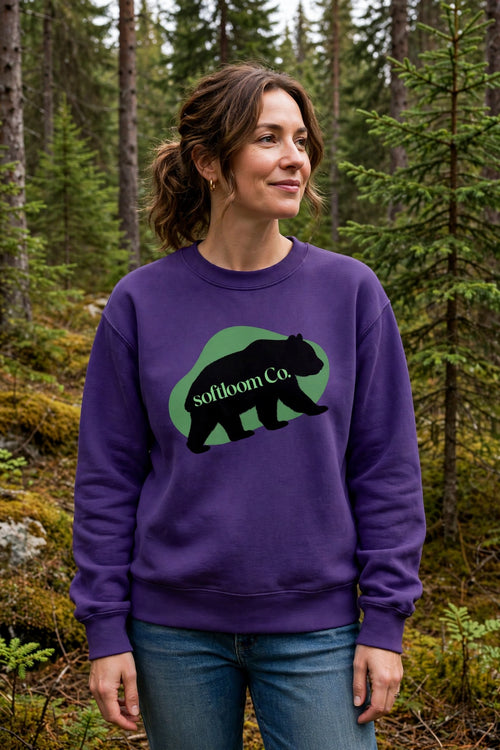 Chandail col rond ours - femme en forêt violet