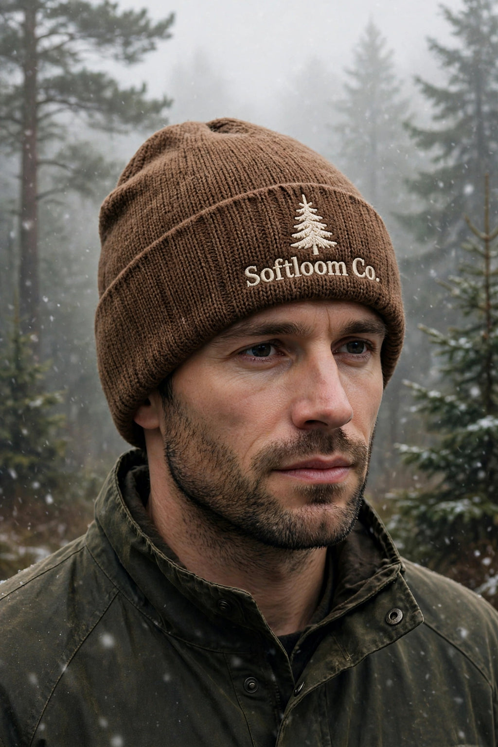 Tuque à revers brodée - Brun
