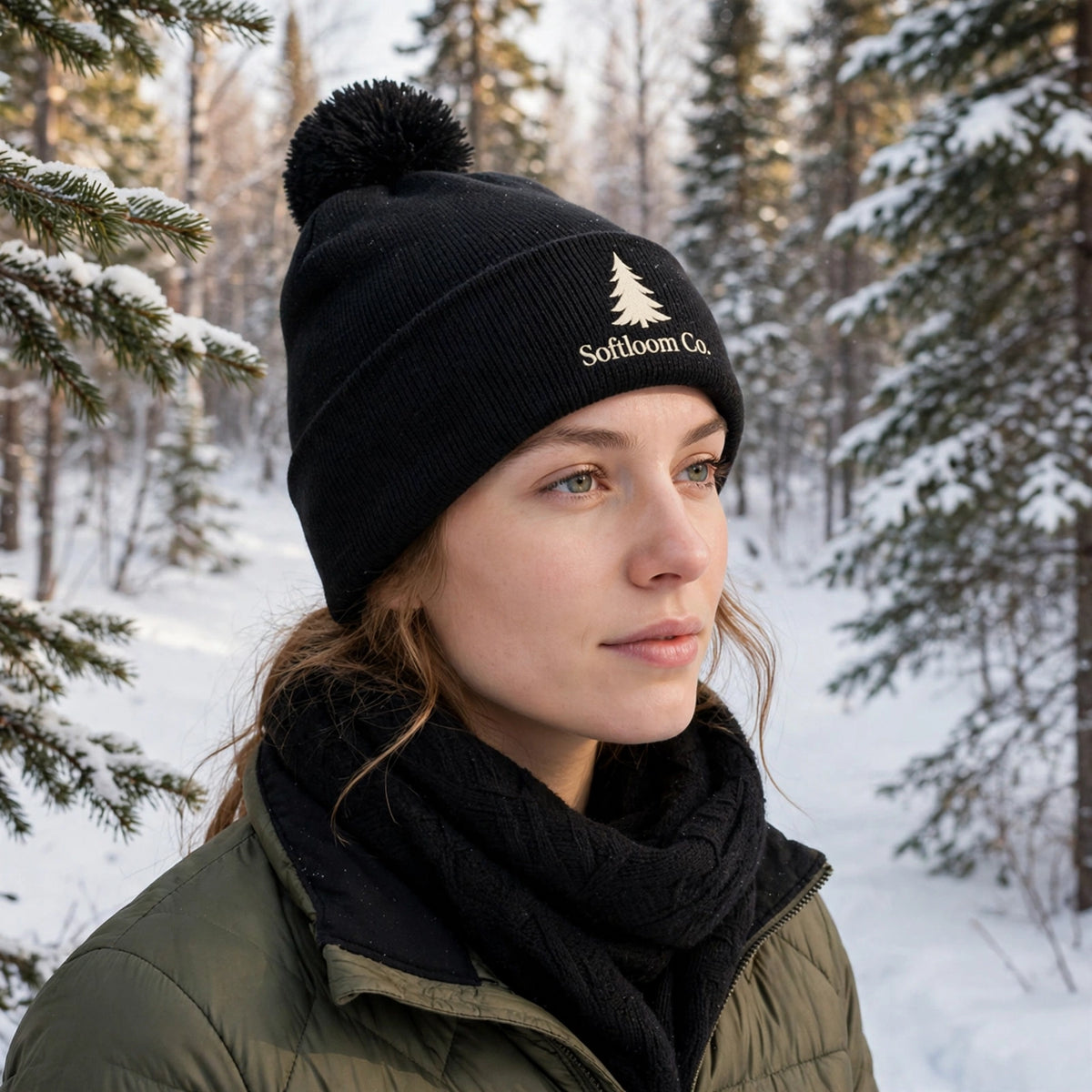 Mockup tuque pompon noire Softloom Co.