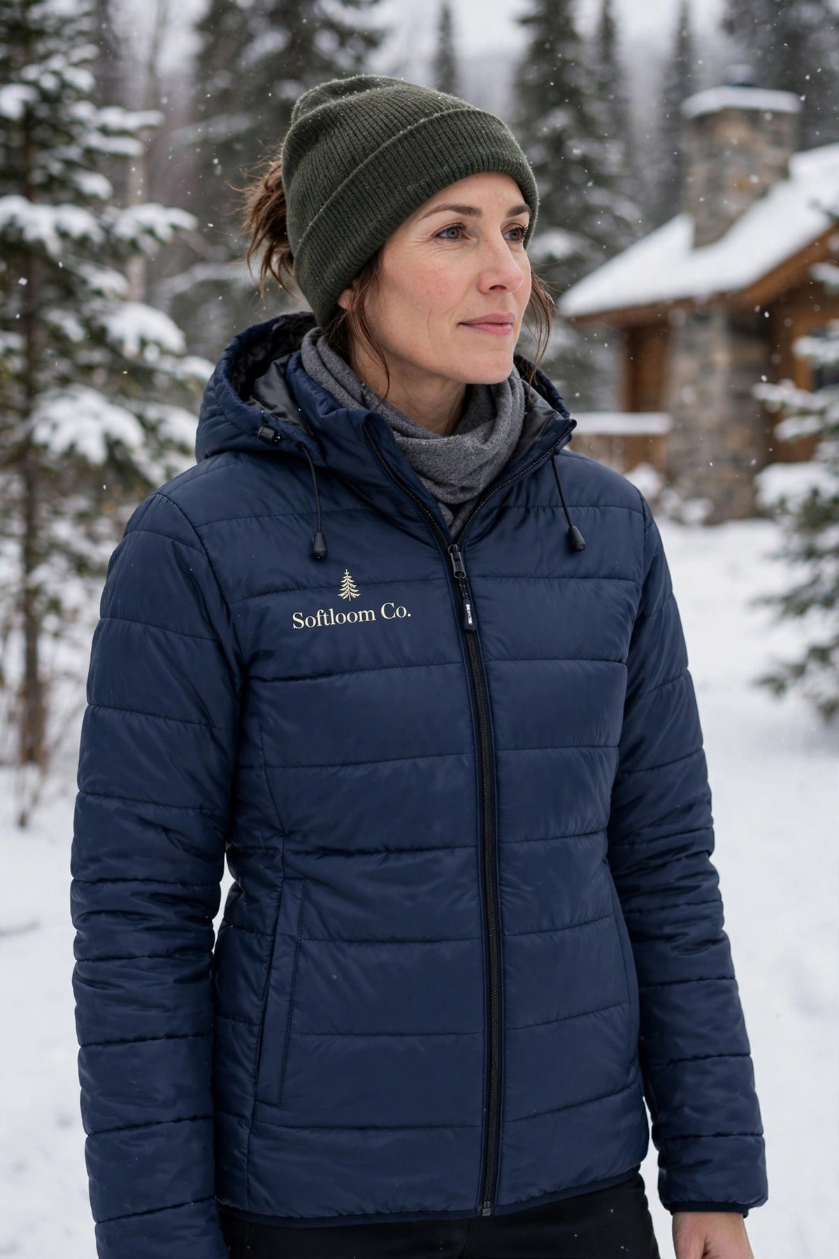 Mockup veste femme navy Softloom Co.