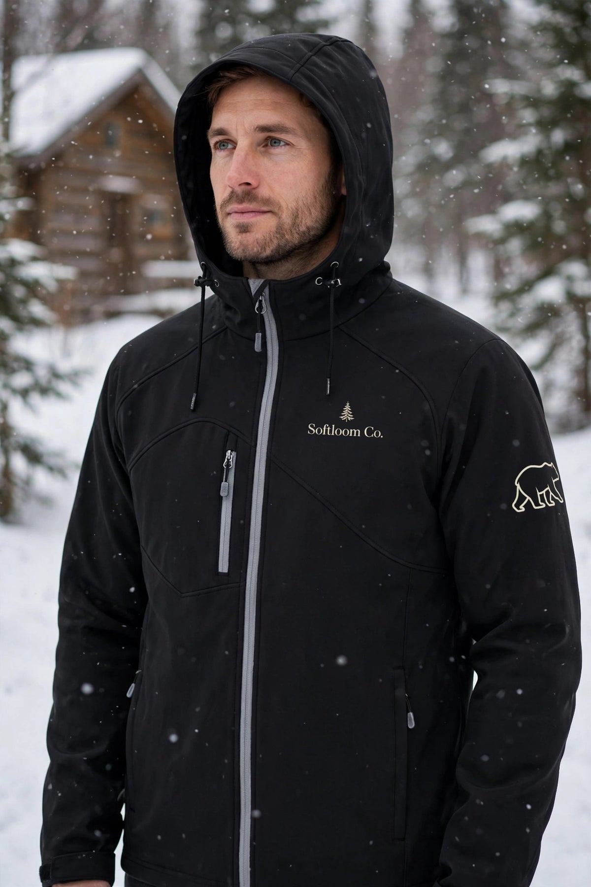 Mockup veste homme noire Softloom Co.
